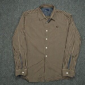 Fred Perry Shirt Mens Large Brown Tan Gingham Long Sleeve Button Up